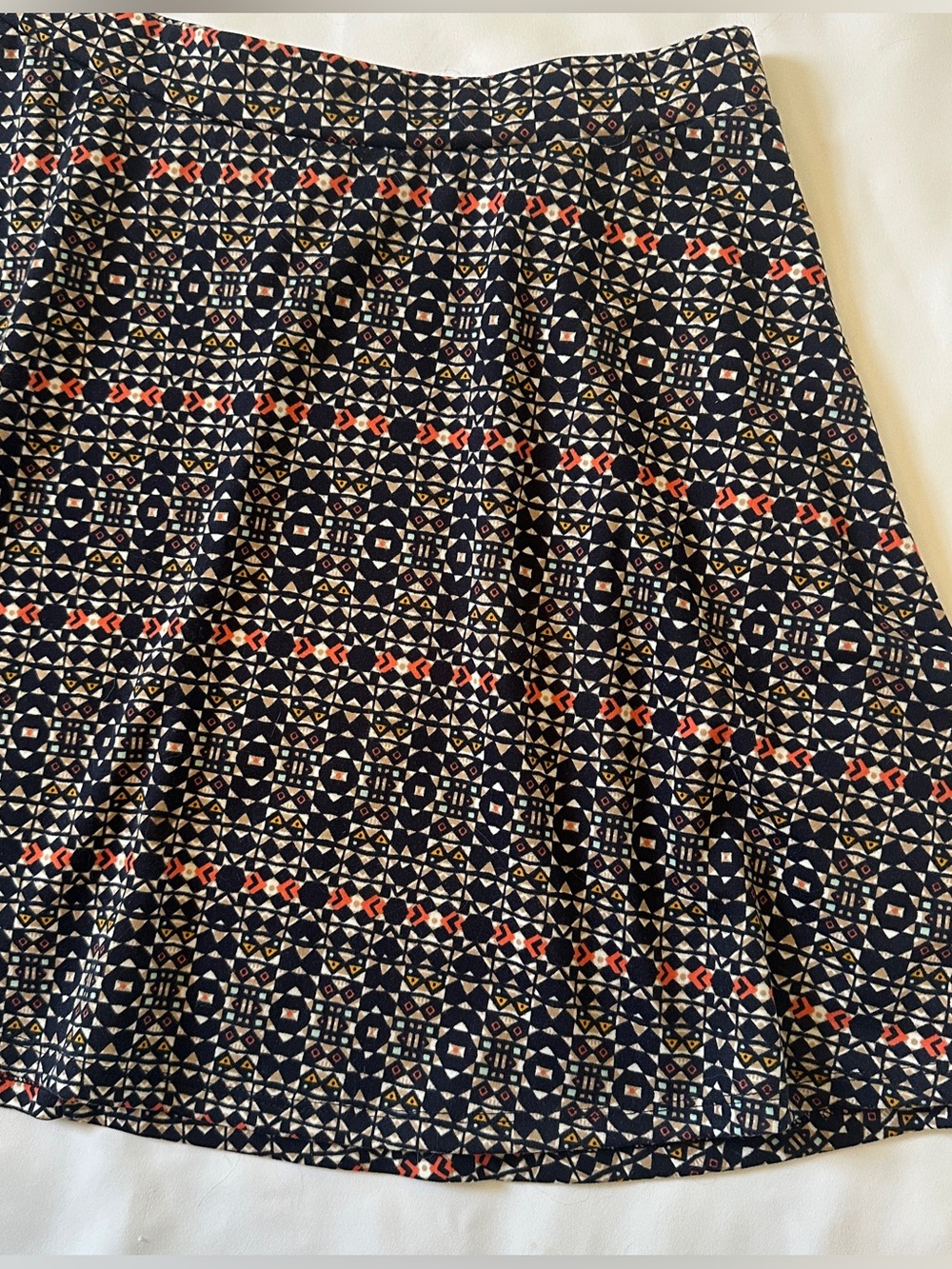 H&M Navy and Orange Geometric A-line Skater Skirt
